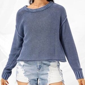 AMERICAN EAGLE Easy Crewneck Pullover Sweater, Denim Blue, L, Lighter-Wt & Cute!